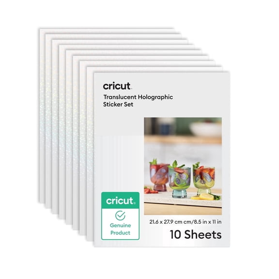 Cricut® Printable Waterproof Holographic Sticker Set - US Letter (10 ct), 11" x 8.5",Transparent Holographic