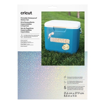 Cricut® Printable Waterproof Holographic Sticker Set - US Letter (5 ct), 8.5" x 11",White Holographic