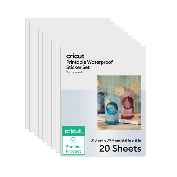 Cricut® Printable Waterproof Sticker Set - 8.5 in x 11 in (20 ct), 8.5" x 11", Transparent