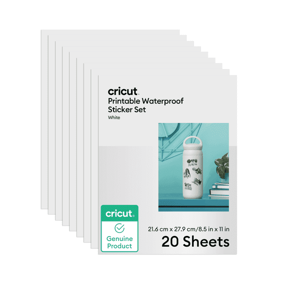 Cricut® Printable Waterproof Sticker Set - 8.5 in x 11 in (20 ct), 8.5" x 11",White