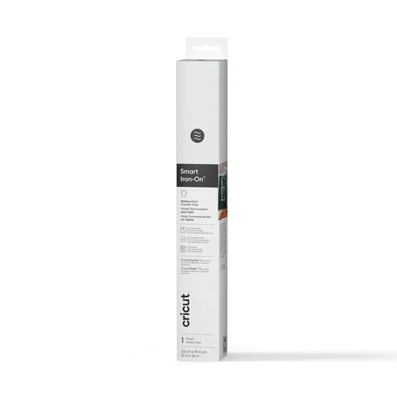 Cricut Smart Iron-On Matless Heat Transfer Vinyl (3 ft), White, 13 x36, Roll