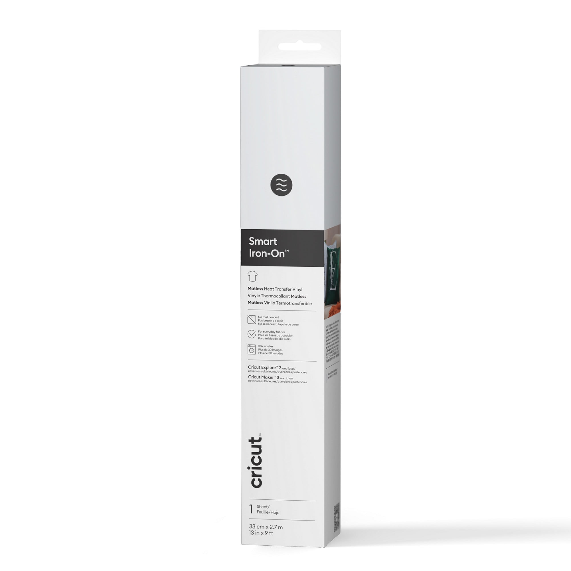 Cricut Smart Iron-On Matless Heat Transfer Vinyl (9 ft), White, 13 x9, Roll