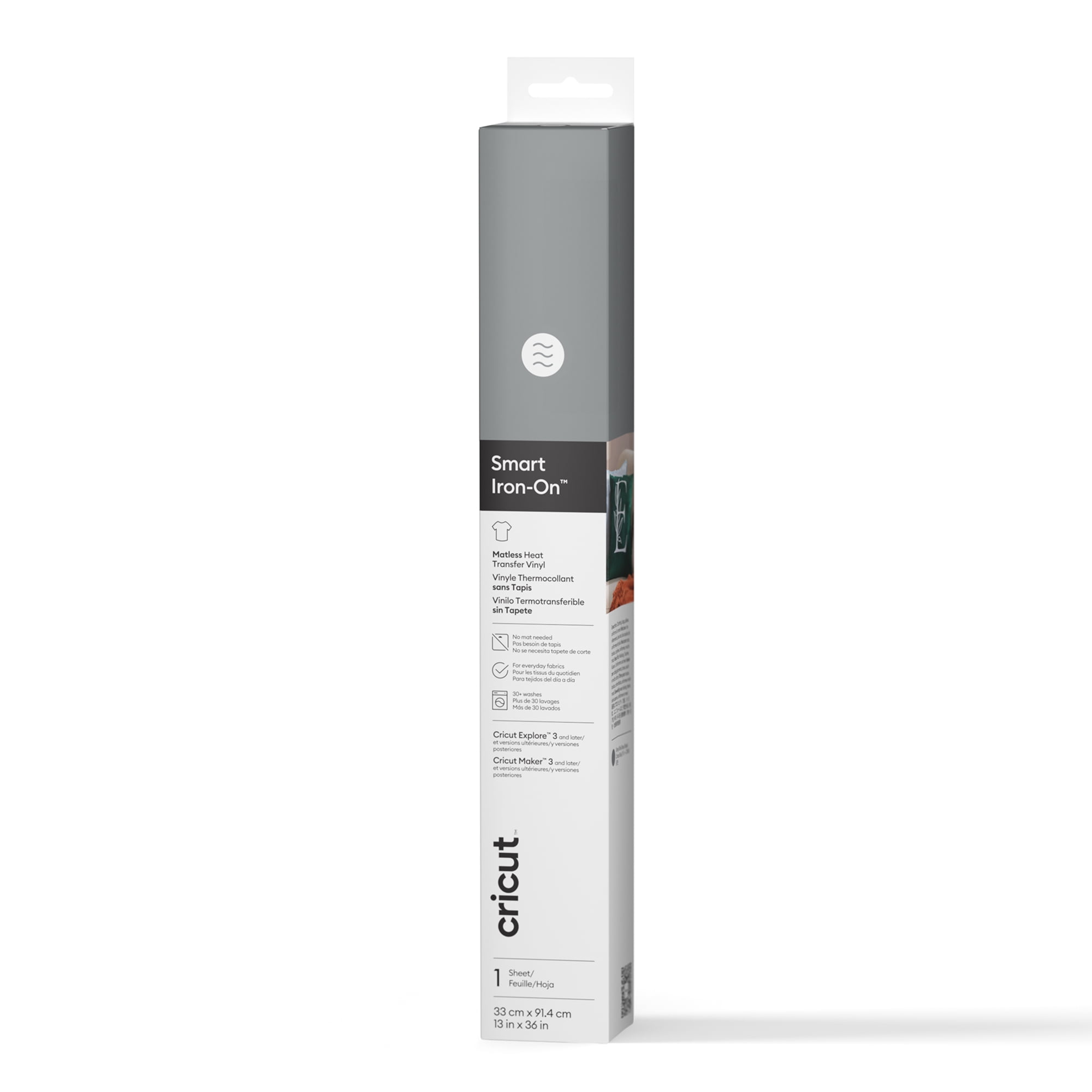 Cricut® Smart Iron-On™ Vinyl Matless Heat Transfer Vinyl (13 in x 36 in), 13" 36", Gray