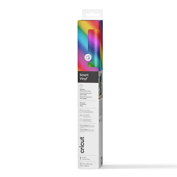 Cricut Smart Vinyl Matless Permanent Shimmer Vinyl (3ft), Rainbow, 13" x 36", Roll