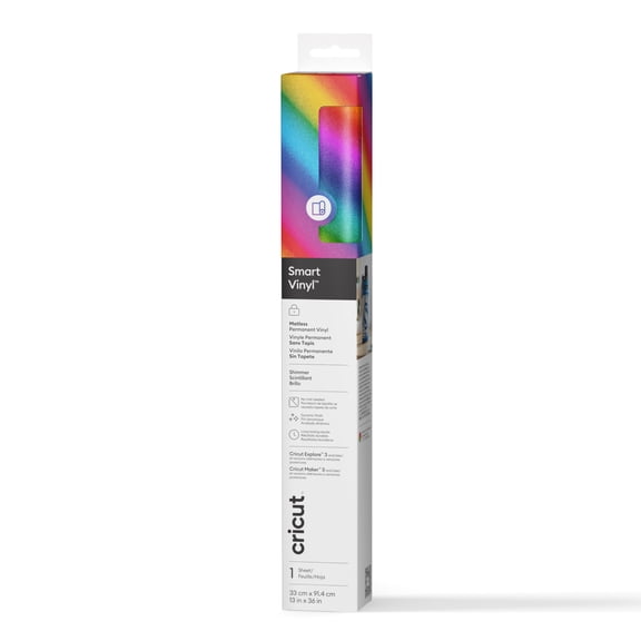 Cricut Smart Vinyl Matless Permanent Shimmer Vinyl (13 in x 36 in), 13" x 36",Rainbow
