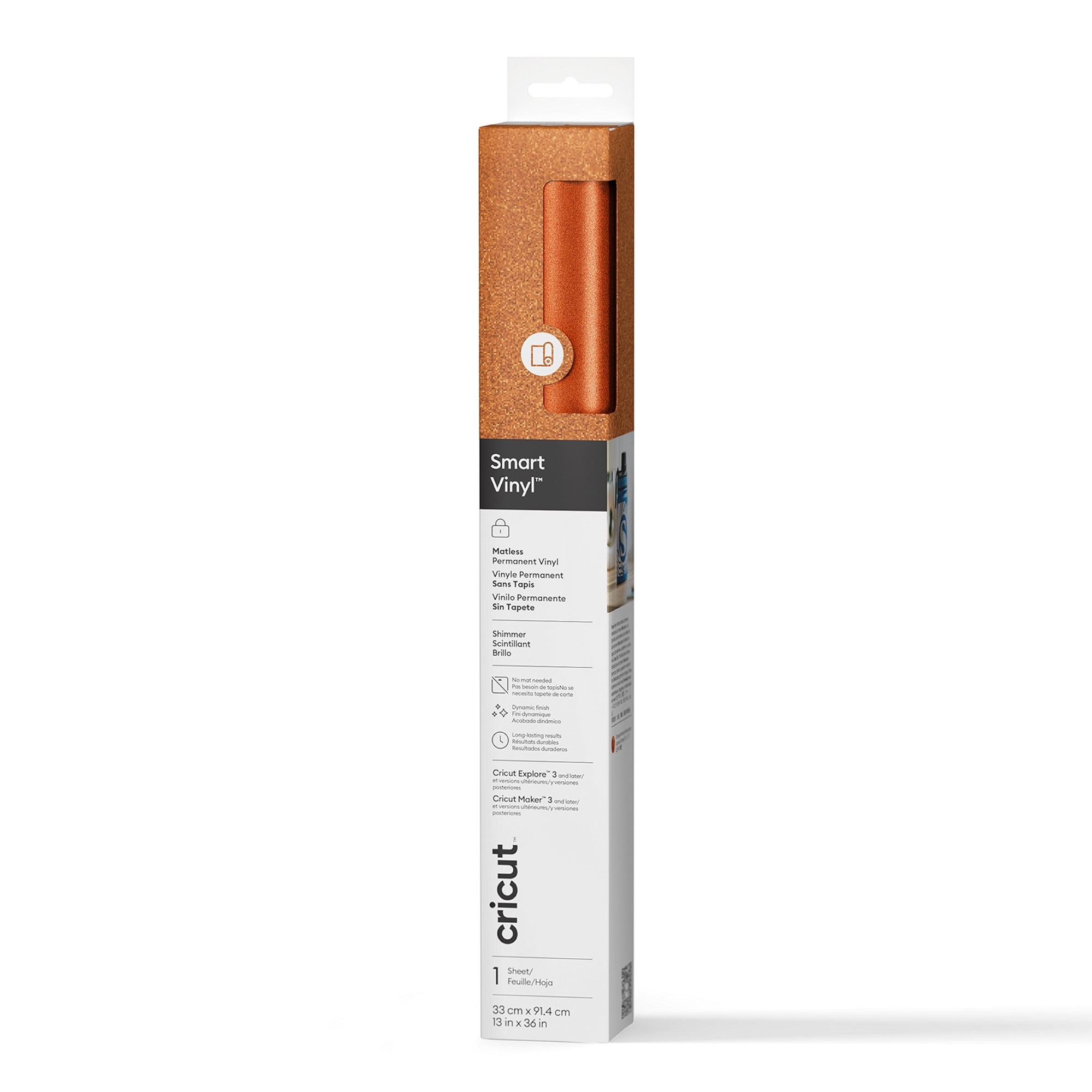Cricut® Smart Vinyl™ Shimmer Matless Permanent Vinyl (13 in x 36 in), 13" x 36",Orange