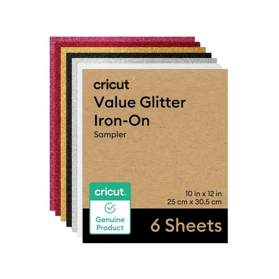 Cricut Glitter Iron-On Craft Vinyl Sheets, 10 x 12 in, Multicolor, 6 Count