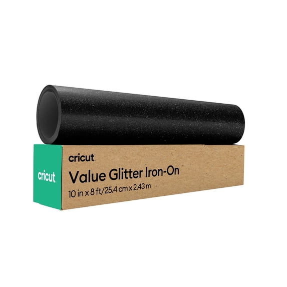 Cricut Iron-On Roll, Black Glitter Heat Transfer Vinyl, Value HTV, 10 in x 8 ft