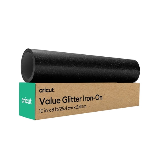 Cricut Iron-On Roll, Black Glitter Heat Transfer Vinyl, Value HTV, 10 in x 8 ft