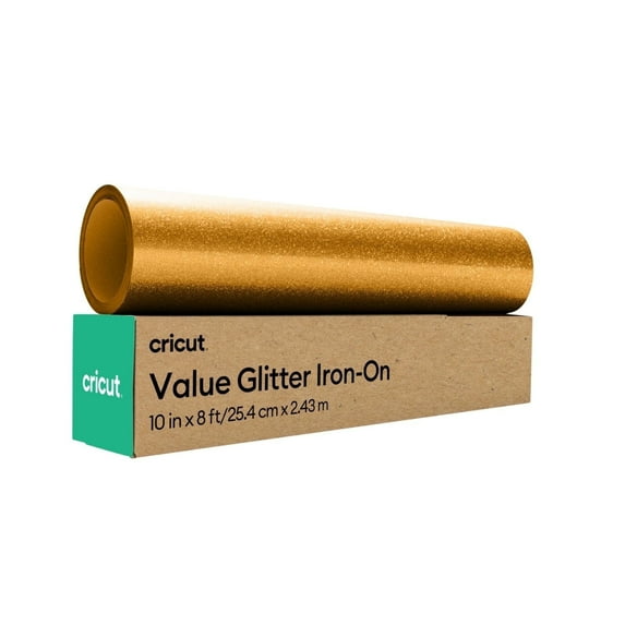 Cricut Value Heat Transfer Iron-On Glitter Vinyl Roll, 10 in x 8 ft - Gold