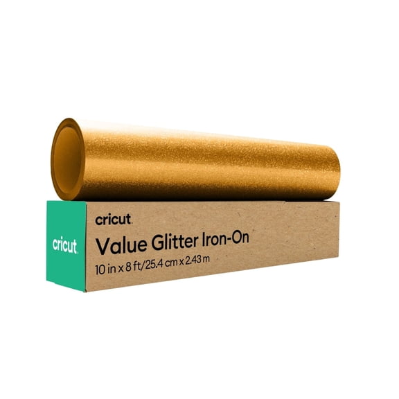Cricut Value Heat Transfer Iron-On Glitter Vinyl Roll, 10 in x 8 ft - Gold