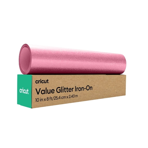 Cricut Iron-On Roll, Pink Glitter Heat Transfer Vinyl, Value HTV, 10 in x 8 ft