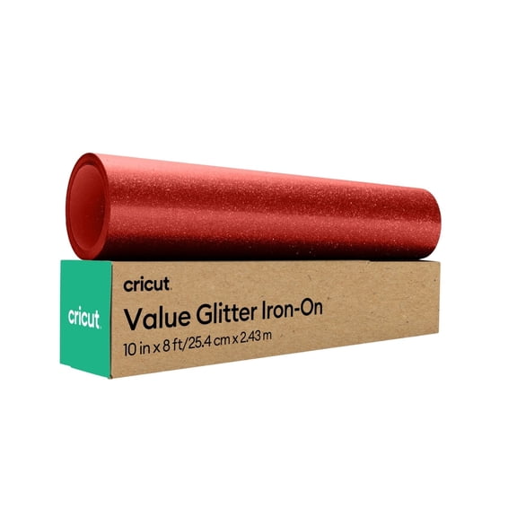 Cricut Value Heat Transfer Iron-On Glitter Vinyl Roll, 10 in x 8 ft - Red