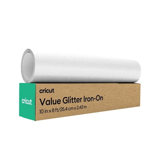 Cricut Value Heat Transfer Iron-On Glitter Vinyl Roll, 10 in x 8 ft - White