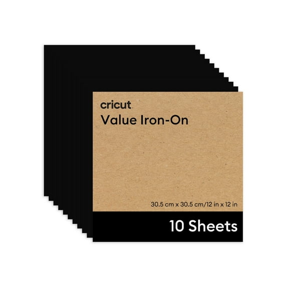 Cricut Value Iron-On Heat Transfer Vinyl Sheets, Black, 12 in x 12 in, 10 ct