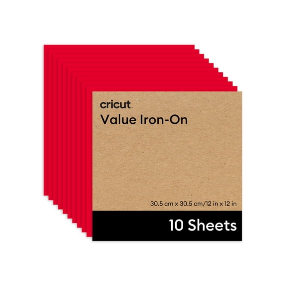 Cricut Value Iron-On Heat Transfer Vinyl Sheets, Red, 12 in x 12 in, 10 count