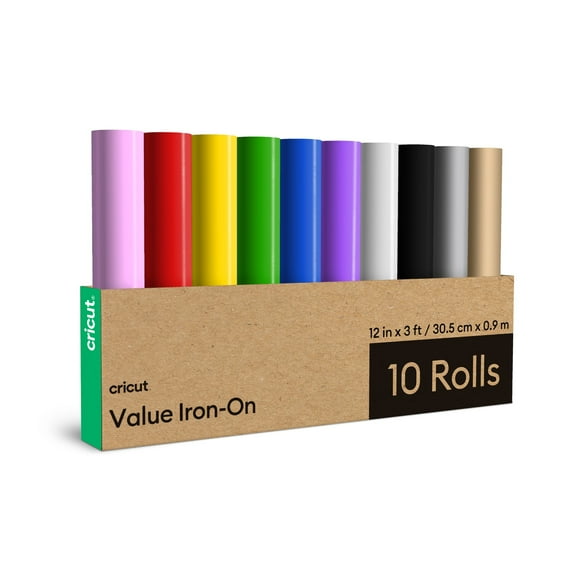 Cricut Value Iron-On 12 in x 3 ft Rainbow Sampler Heat Transfer Vinyl Roll 10 Count