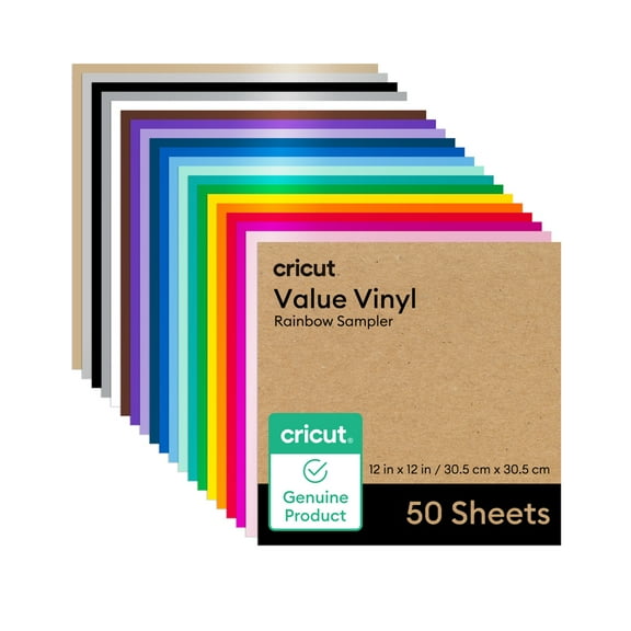 Cricut Value Vinyl Sheets, Rainbow Sampler 50 count, 12 inch x 12 inch