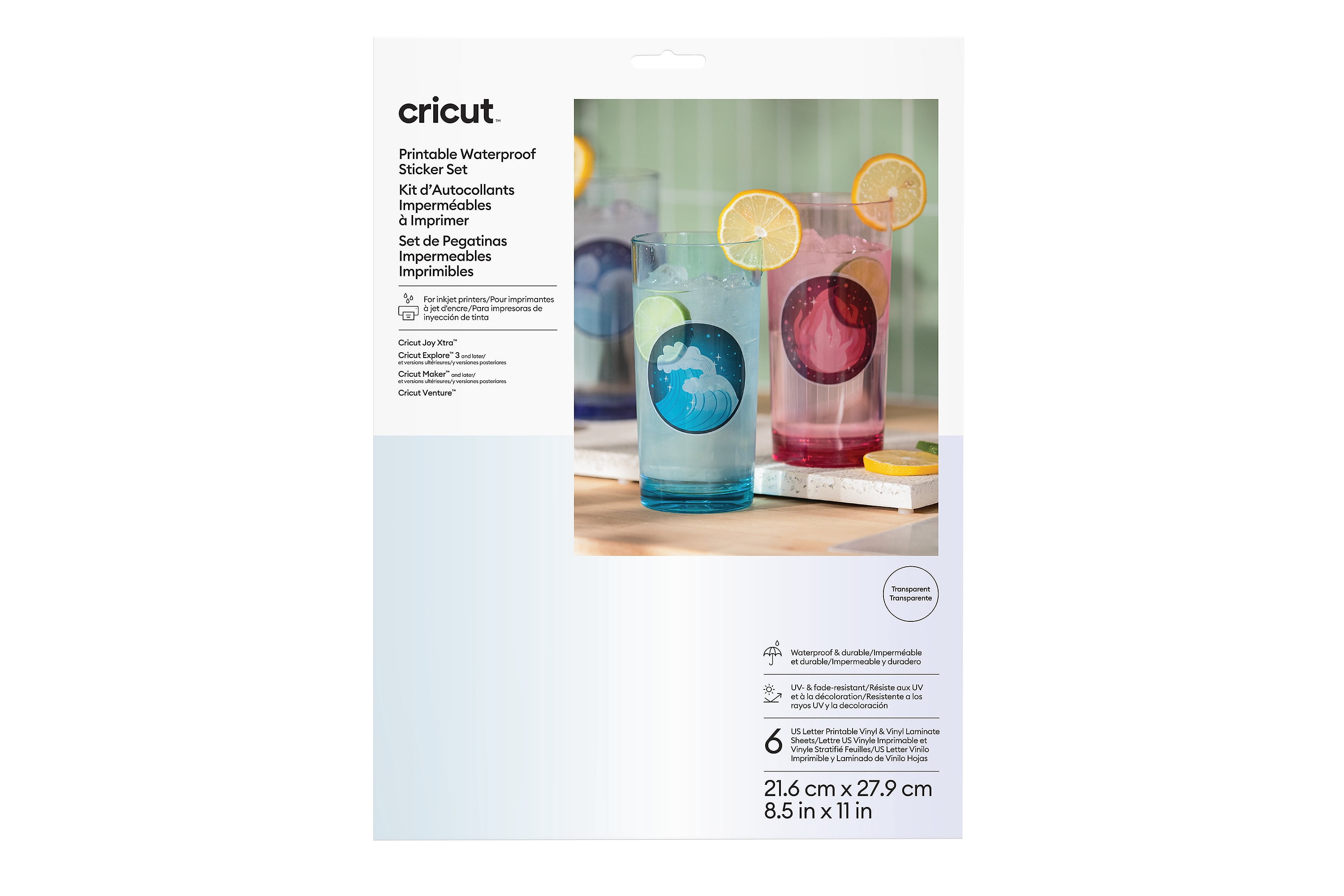 Cricut® Waterproof Sticker Set - US Letter (6 ct), 8.5" x 11",Transparent