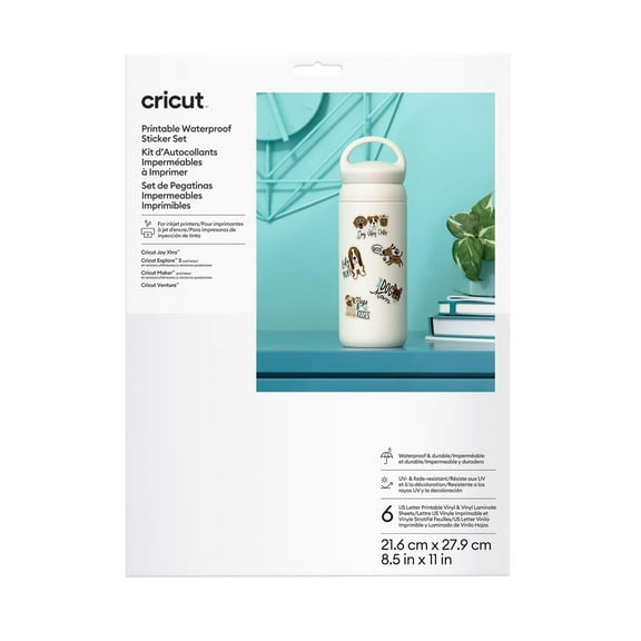 Cricut Waterproof Sticker Set - US Letter (6 ct), White, 8.5" x 11", Sheets