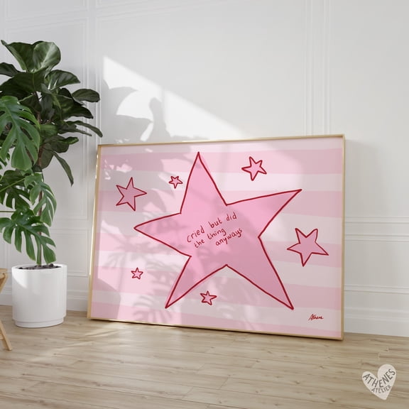 Cried But Did The Thing Print, Above Bed Horizontal Print, Danish Pastel Decor, Light Pink Wall Art, Fun Dorm Room Art, Indie Decor Cute Poster, Poster Only