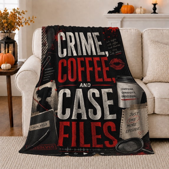 Crime Coffee Case Files Grunge Collage, Festive Holiday Scene, Warm Flannel Blanket for Kitchen and Dining Room with Detailed Artwork, Art Lovers Christmas Gift, Festive Home Decor