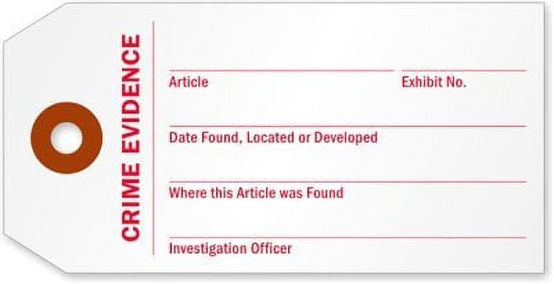 Crime Evidence Identification Tag, 25 Tags/Pack, 3.75" x 1.875"