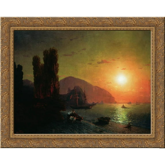 Crimean view. Ayu Dag 24x20 Gold Ornate Wood Framed Canvas Art by Aivazovsky, Ivan