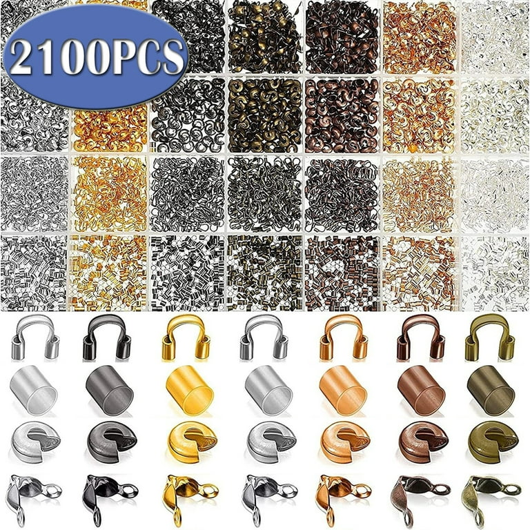 Crimp Beads for Jewelry Making Crimp Covers Brass Tube Crimp Beads for DIY  Jewelry Bracelets Necklaces Making 2100 Pcs