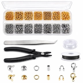 Kabuer Crimp Beads for Jewelry Making DIY Beading and Crimp Tube Set 1200Pcs Crimping Beads with Crimping Pliers Wire Set