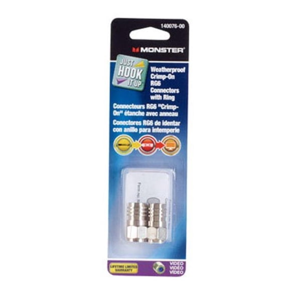 Crimp On Rg6 Connectors Rg6/U Carded 2 / Pack Monster Cable TV Wire and Cable