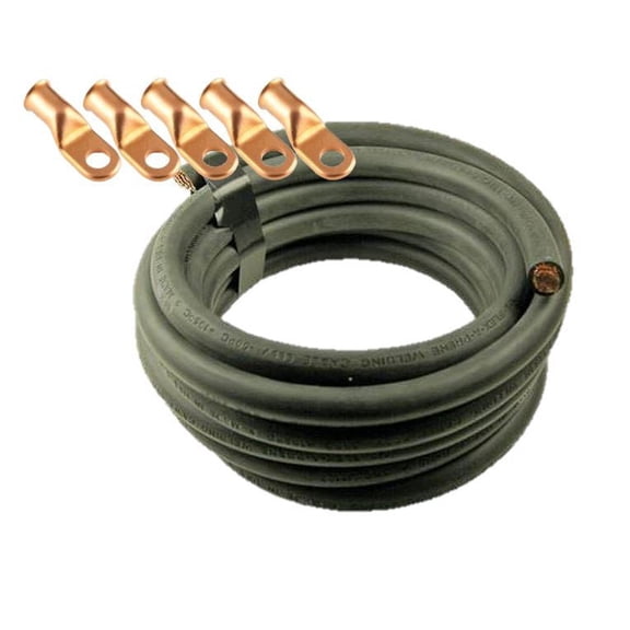 Crimp Supply Ultra-Flexible Car Battery/Welding Cable - 4 Gauge, Black - 20 Feet - and 5 Copper Lugs