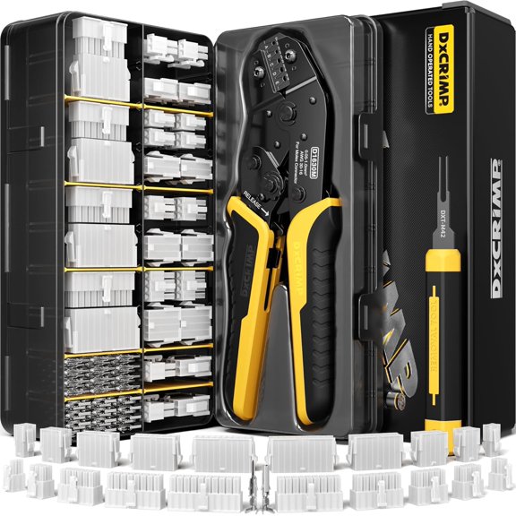 Crimp Tool Mini-Fit Jr Kit,with 22 Types 2-20 Pin 4.2mm Connector,Wire Gauge 18-26 A w/Remove Tool,Crimping Tool (30-16 A) Compatible JST, KF2510, AMP, Dupont,RC Servos,Futaba.
