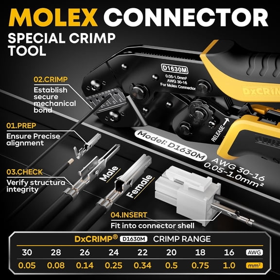 Crimp Tool Mini-Fit Jr Kit,with 22 Types 2-20 Pin Molex 4.2mm Connector,Wire Gauge 18-26 AWG w/Remove Tool,Crimping Tool (30-16 AWG) Compatible JST, KF2510, , Dupont,RC Servos,Futaba.