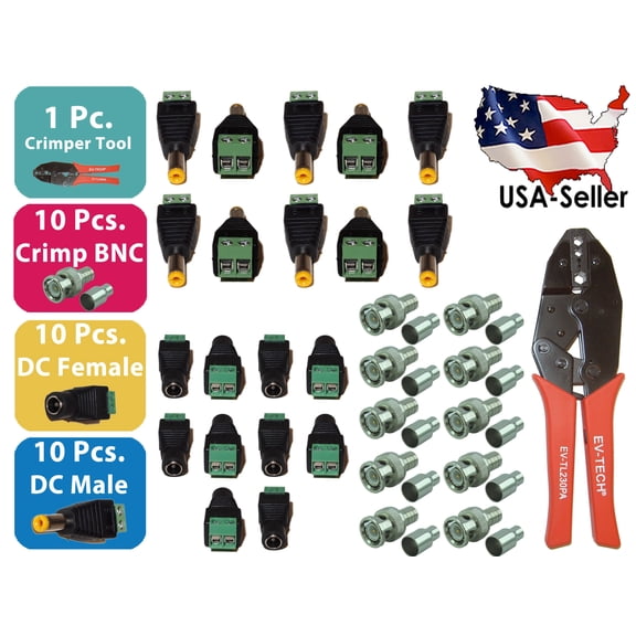 Crimping Crimper Tool Set x10 Crimp BNC x10 DC Female x10 DC Male Screw Terminal