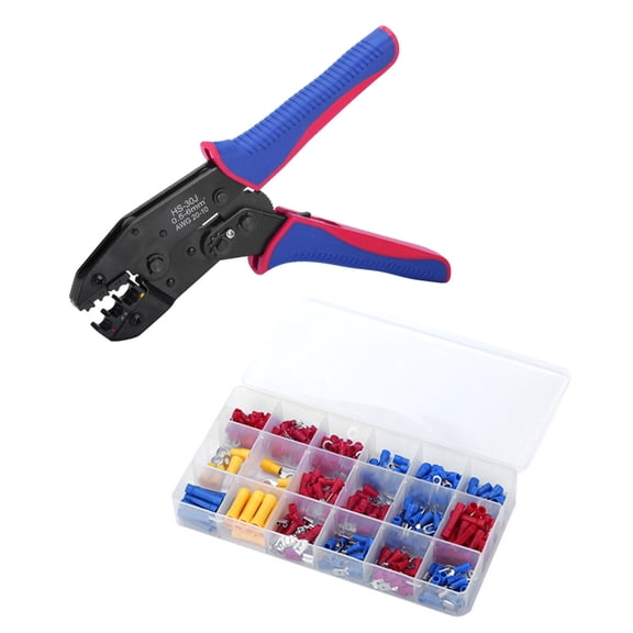 Crimping Pliers Cable Lugs Set Wire Crimping Tool Adjustable Ratchat Crimper Plier with 300Pcs Cable Lugs