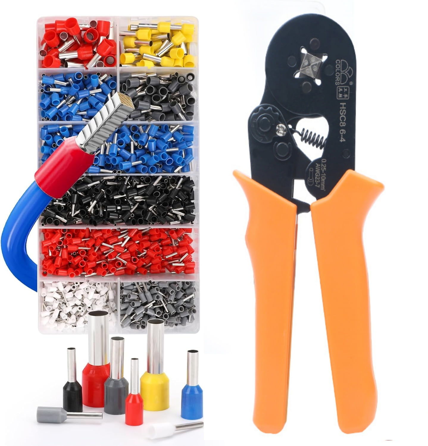 Crimping Pliers  Ferrule Crimping Tool with 1200PCS 0.25-10mm² Terminals Set for Ferrule AWG 24-8 Wire End Ferrule Connectors Can Be Used for Equipment Wiring Project