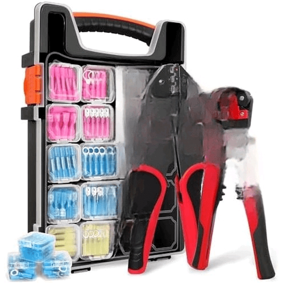 Crimping Tool Kit, 340 PCS Heat Shrink Wire Connectors(AWG2210), 3-in-1 Adjustable Wire Stripper and Wire Crimper Kit for Automotive, Marine, and Electrical Repairs$$Tools & Hardware Other