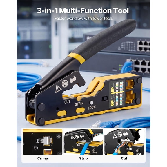 Crimping Tool, RJ45/RJ11/RJ12 Ethernet Crimper, Crimp Tool Kit for 4/6/8-Pin Modular Plugs, with Mini Wire Stripper, 50 Connectors and 50 Boots, Replacement Blades, and Network Cable Tester