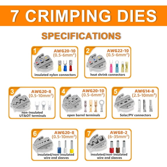 Crimping Tool Set 9 PCS - Ratcheting Wire Crimper with Interchangeable Jaws for Heat Shrink, Open Barrel, Insulated & Non-Insulated Ferrules, Solar Connectors