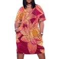 thumbnail image 1 of Crimson Background Orange Water Lilies Women's Summer Short Sleeve Casual Dresses Party Dress, 1 of 5