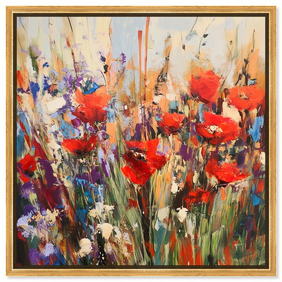 Crimson Chorus II Canvas Print Floral Wall Art by Art Remedy, Gold Frame, 16 x 16
