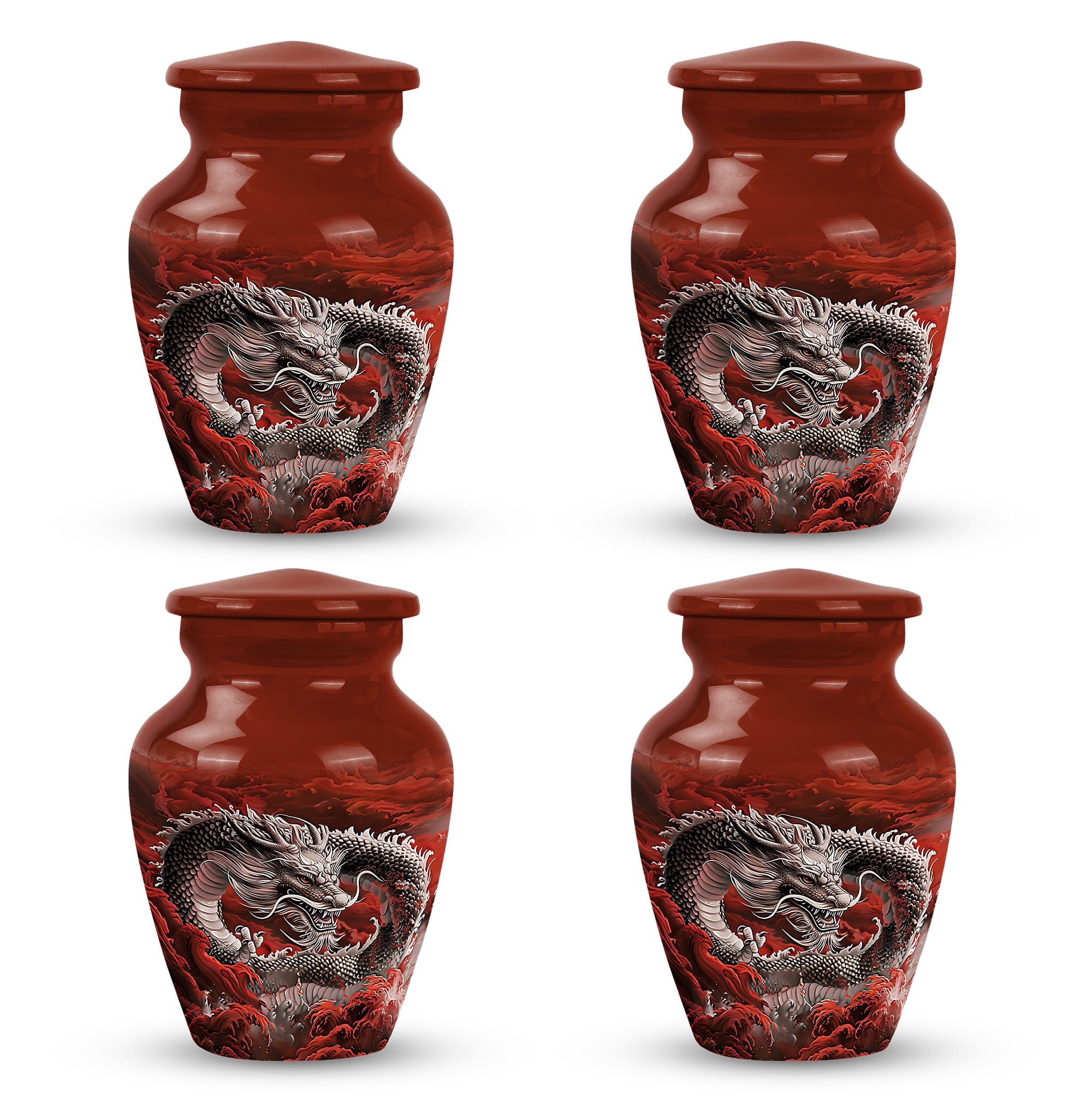 Crimson Clouds The Serpentine Dragon Small Keepsake Urns For Human Ashes - Large Memorial Urn - Keepsake For Human Ashes - Ash Holders For Human Ashes (Size-3inch,4pcs)