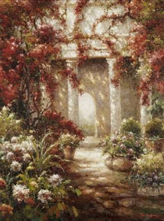 Crimson Courtyard Canvas Art - Brad Shaw (18 x 24)