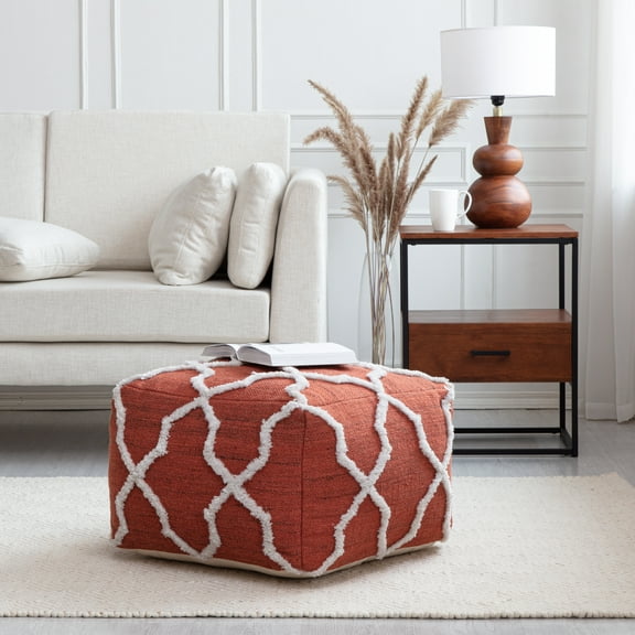Crimson Dreams 22" x 22" x 16" Red& Ivory Pouf