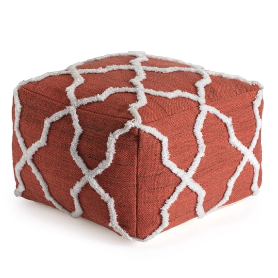 Crimson Dreams 22" x 22" x 16" Red& Ivory Pouf