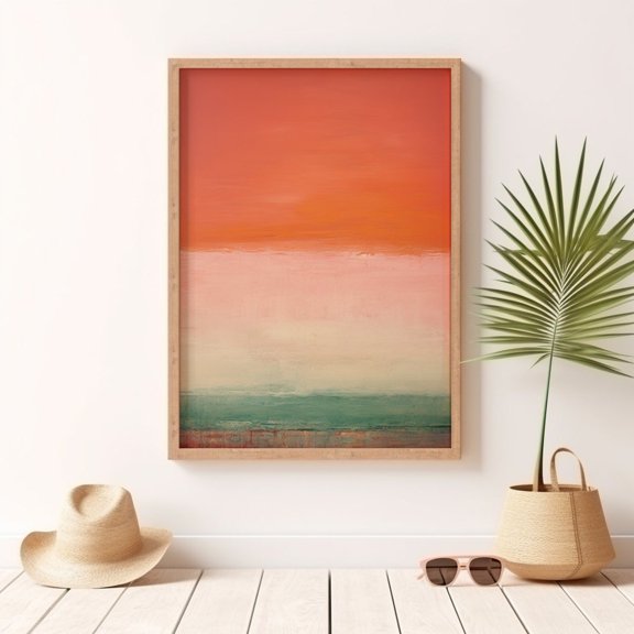 Crimson Horizon Abstract Art Rothko Style Sunset Seascape, Unframed Paper Print