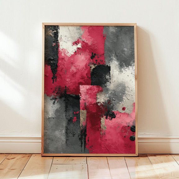 Crimson Ledger Geometric Texture Print Red Decor Unframed Paper Print
