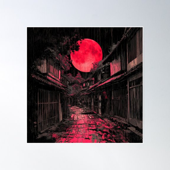 Crimson Moon Poster Wall Art, Modern Wall Decor, 30x30 UNFRAMED