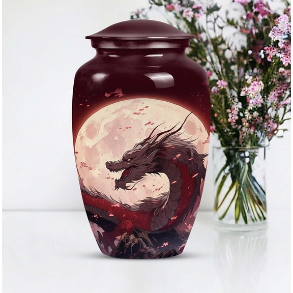 Crimson Moon rise Dragon - Memorial Urn for Human Ashes,Decorative Keepsake Urn, Personalized Funeral Urn, Funeral Gifts for Male and Female